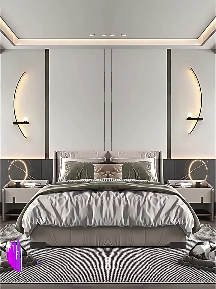 Arandela Luminária Parede Minimalista Onda Luxo Led Para Painel de TV e Cabeceira Preto 110v/220v
