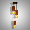 Trio Luminária Lustre Pendente Madeira Maciça Em Cubos Marrom
