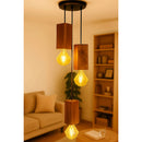 Trio Luminária Lustre Pendente Madeira Maciça Em Cubos Marrom