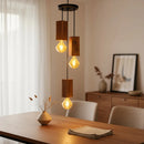 Trio Luminária Lustre Pendente Madeira Maciça Em Cubos Marrom