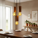 Trio Luminária Lustre Pendente Madeira Maciça Em Cubos Marrom