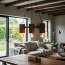 Luminária Lustre Pendente Rustica Madeira Maciça 3bocal 55cm
