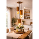 Trio Luminária Lustre Pendente Madeira Maciça Em Cubos Marrom